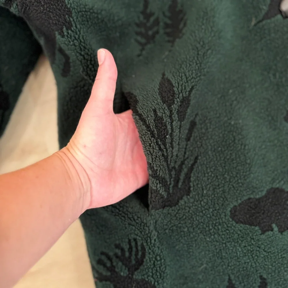 VTG! Denali Reversible Fleece Coat Cabin Print Shawl Collar Long Sleeve Green M - Picture 4 of 16